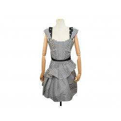 ROBE LOUIS VUITTON A VOLANTS RAYURES ET POIS M 38 EN SOIE NOIRE ET BLANCHE 1600€