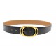VINTAGE CEINTURE HERMES T75 BOUCLE OVALE METAL DORE CUIR NOIR LEATHER BELT 695€