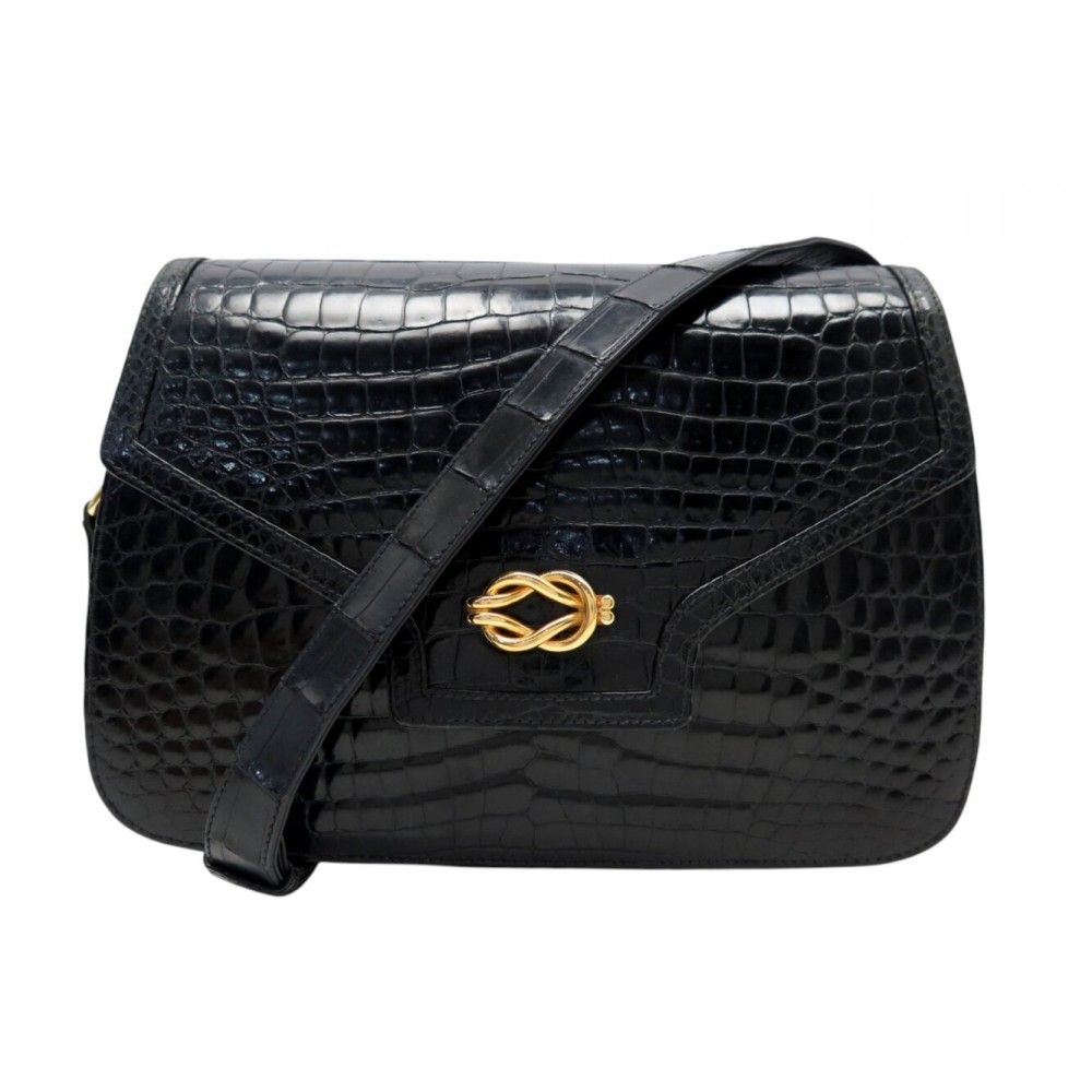 VINTAGE SAC A MAIN GUCCI BANDOULIERE A RABAT 001-406 EN CUIR CROCODILE HAND BAG