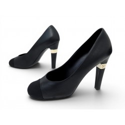 CHAUSSURES CHANEL ESCARPINS G31264 37.5 EN CUIR IRISE ET SATIN NOIR SHOES 1190€