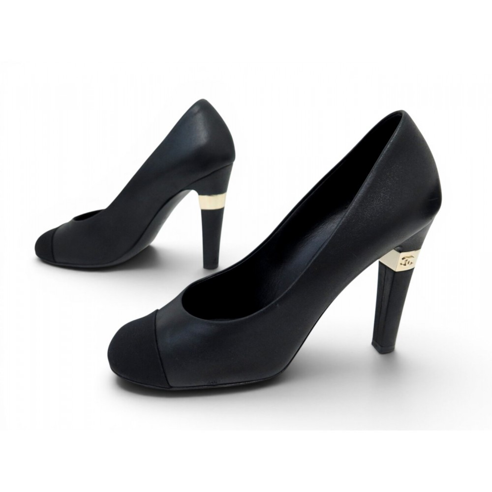 CHAUSSURES CHANEL ESCARPINS G31264 37.5 EN CUIR IRISE ET SATIN NOIR SHOES 1190€