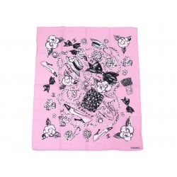 NEUF FOULARD CHANEL MOTIF LOGO CC CAMELIA SAC P01773V02365 1993 COTON ROSE SCARF