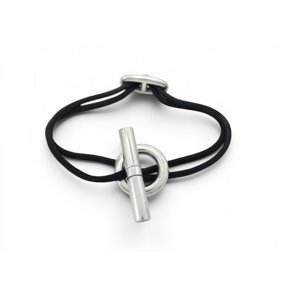BRACELET HERMES SKIPPER EN ARGENT MASSIF 925 AVEC CORDON NOIR 17.5CM SILVER 550€