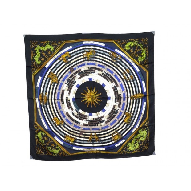 FOULARD HERMES ASTROLOGIE DIES ET HORE FACONNET CARRE EN SOIE NOIR SCARF 350€