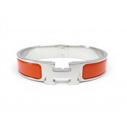 NEUF BRACELET HERMES CLIC H ARGENTE EMAIL ORANGE H700001FP8APM 16CM BANGLE 690€