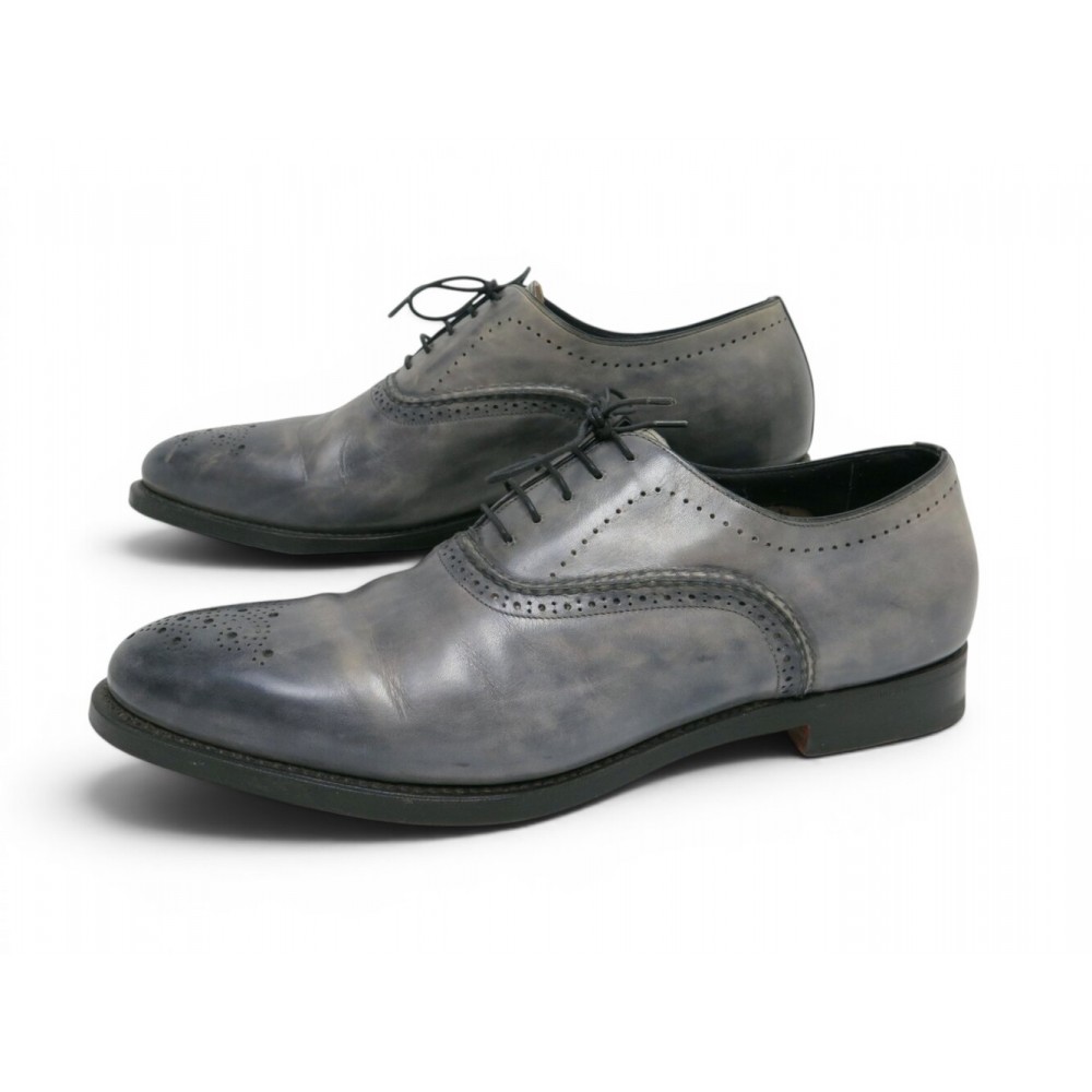 CHAUSSURES SANTONI 13998 RICHELIEU 8 IT 43 FR EN CUIR PATINE GRIS SHOES 1060€