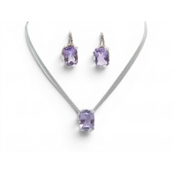 NEUF PARURE COLLIER & BOUCLES D'OREILLES CHRISTIAN LACROIX AMETHYSTE EN ARGENT