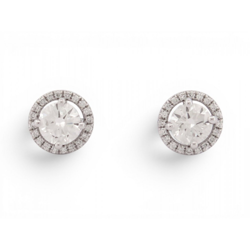 NEUF BOUCLES D'OREILLES PUCES SOLITAIRES DIAMANTS 1.7CT OR BLANC 18K EARRINGS
