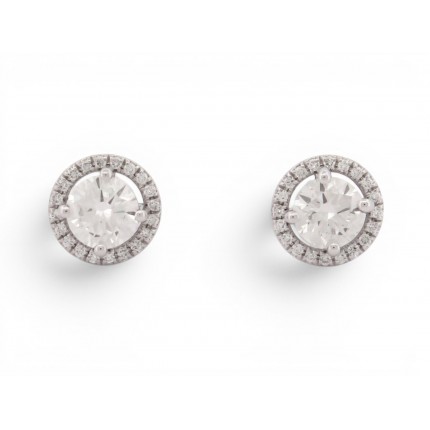 NEUF BOUCLES D'OREILLES PUCES SOLITAIRES DIAMANTS 1.7CT OR BLANC 18K EARRINGS