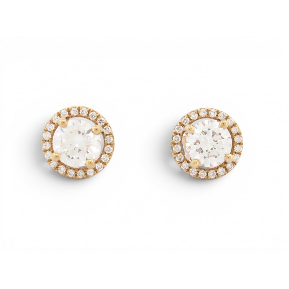 NEUF BOUCLES D'OREILLES PUCES SOLITAIRES DIAMANTS 1.7CT EN OR 18K 3.1GR EARRINGS