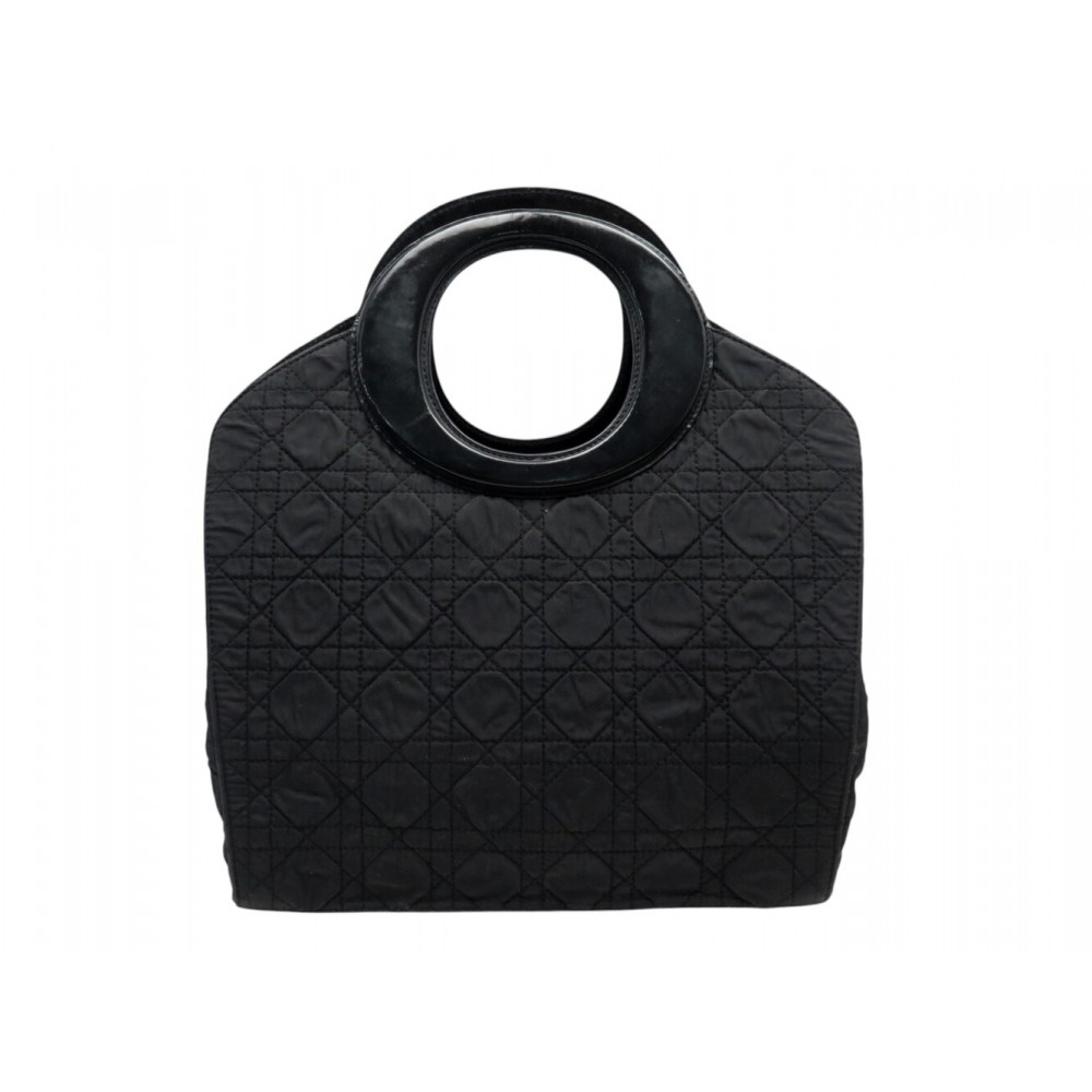SAC A MAIN CHRISTIAN DIOR LADY O EN TOILE CANNAGE CUIR VERNI NOIR HOBO BAG 3000€