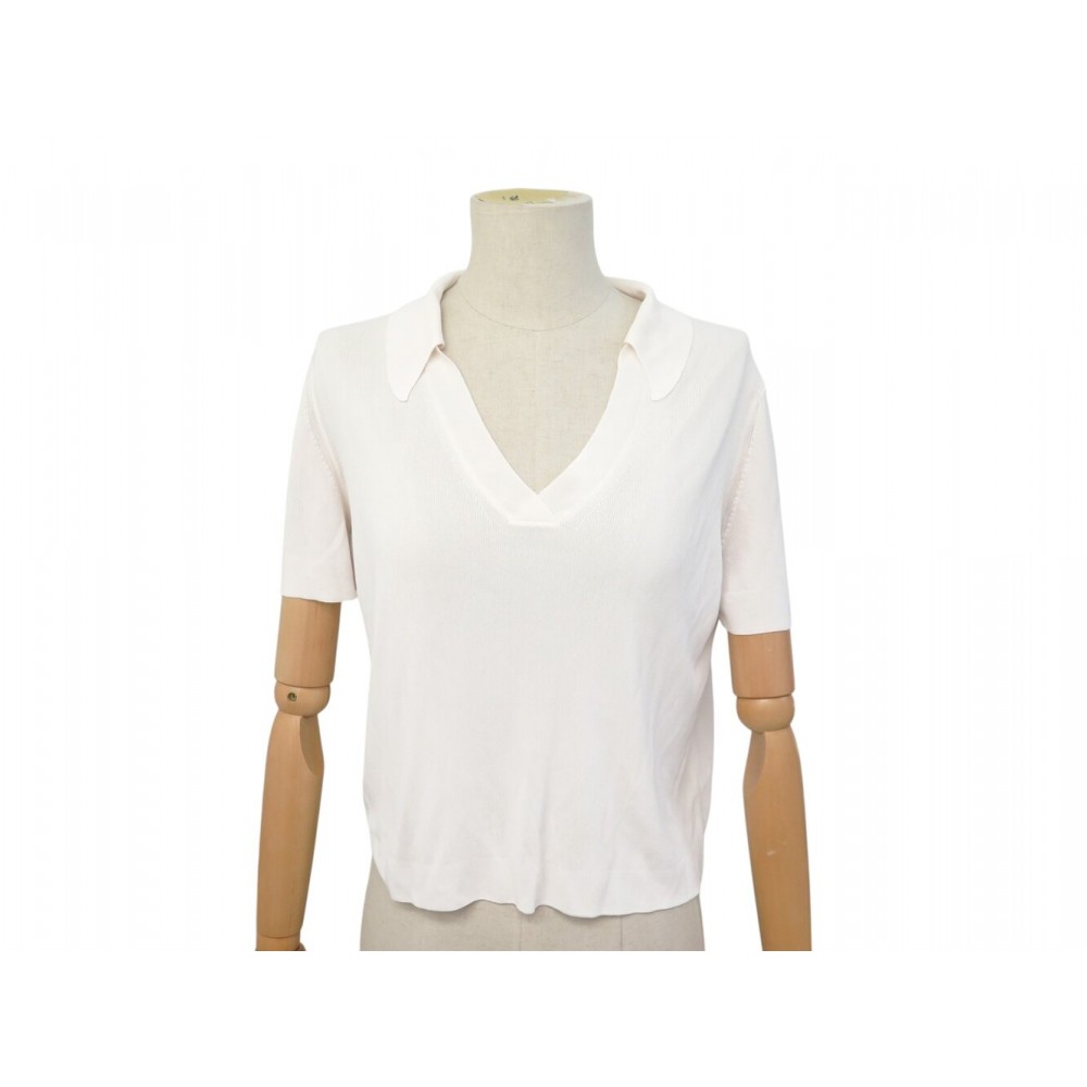 NEUF POLO HERMES T SHIRT MANCHES COURTES ECRU M 40 EN VISCOSE WHITE TOP 860€