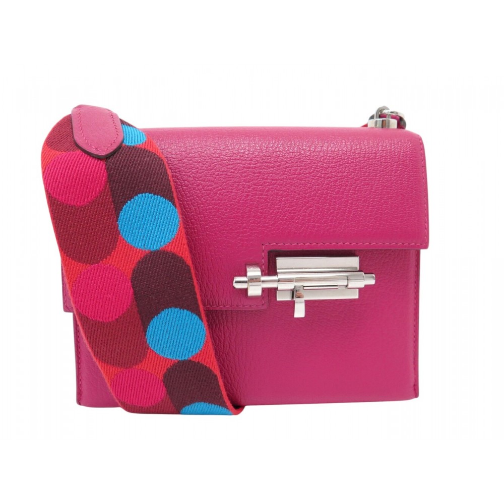 NEUF SAC A MAIN HERMES VERROU MINI BANDOULIERE CUIR CHEVRE MYSORE FUSHIA ANEMONE