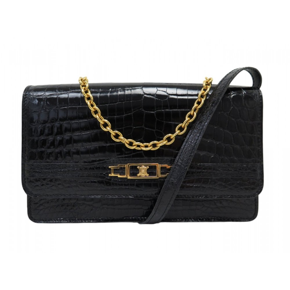 VINTAGE NEUF SAC A MAIN CELINE FERMOIR TRIOMPHE CUIR CROCODILE BANDOULIERE BAG