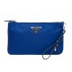 NEUF TROUSSE PRADA POCHETTE TOILE RE-NYLON ET CUIR SAFFIANO BLEU POUCH BAG 650€