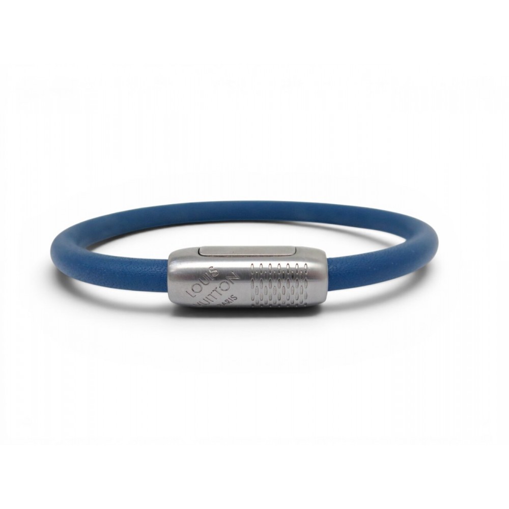 NEUF BRACELET LOUIS VUITTON DAMIER GEANT 16.5CM ACIER CORDON CUIR BANGLE 275€