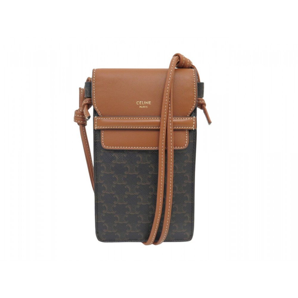 NEUF POCHETTE TELEPHONE CELINE ETUI TOILE TRIOMPHE BANDOULIERE PHONE BAG 665€