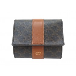 NEUF PORTEFEUILLE CELINE SMALL TRIFOLD TOILE TRIOMPHE 10D572BZ9.04LU WALLET 510€