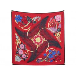NEUF FOULARD HERMES FLEURS DE L'OPERA JULIA ABADIE CARRE 90 SOIE ROUGE CARF 580€