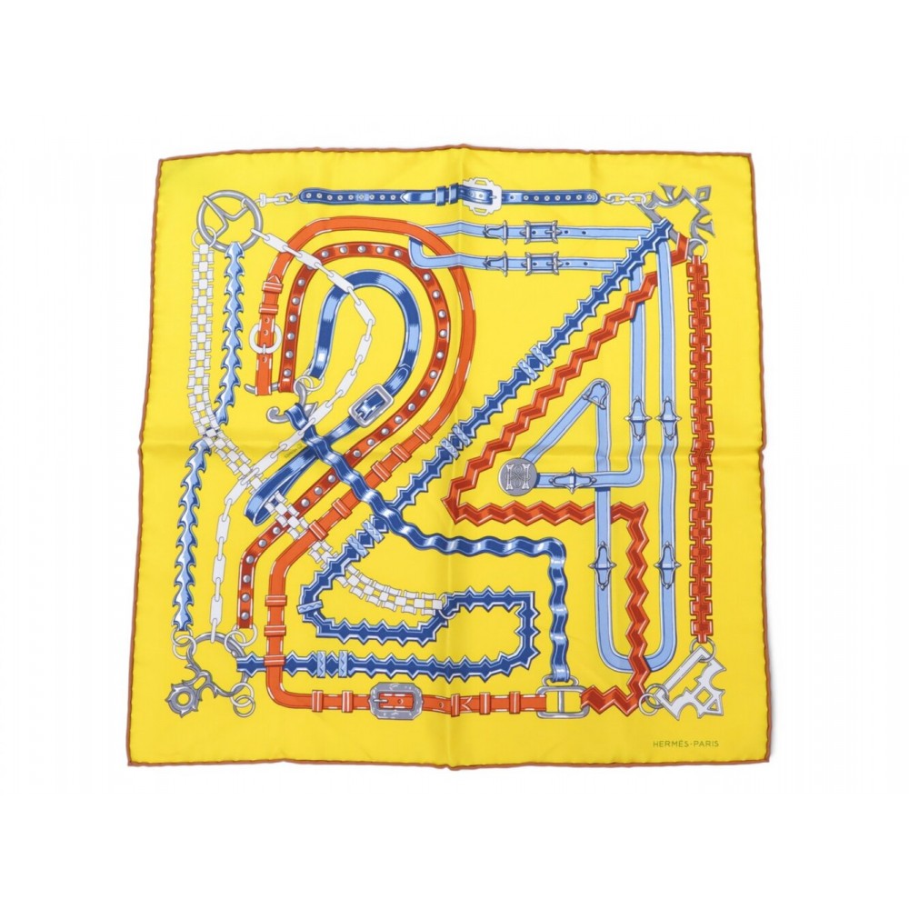 NEUF FOULARD GAVROCHE HERMES POCHETTE 45 24 BRIDES & CHAINES H804264 SCARF 205€