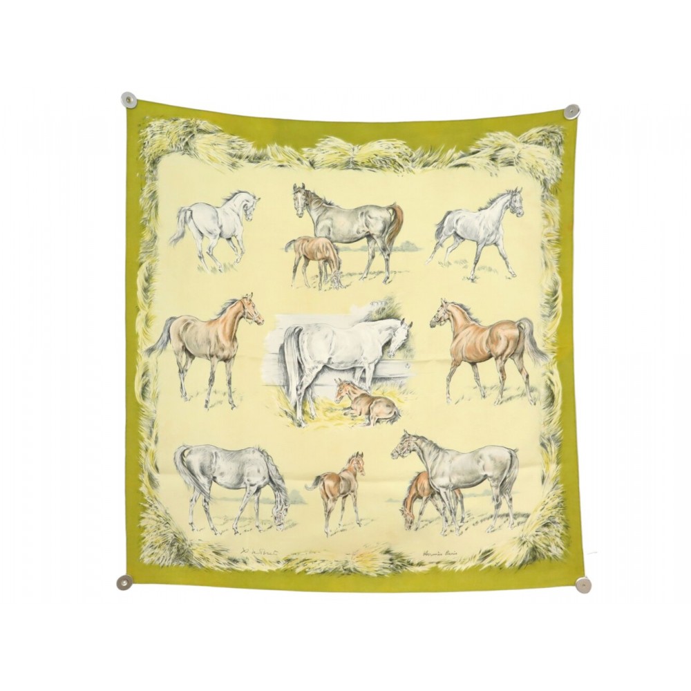 VINTAGE FOULARD HERMES LES POULAINS XAVIER DE PORET CARRE 90 EN SOIE SCARF 580€