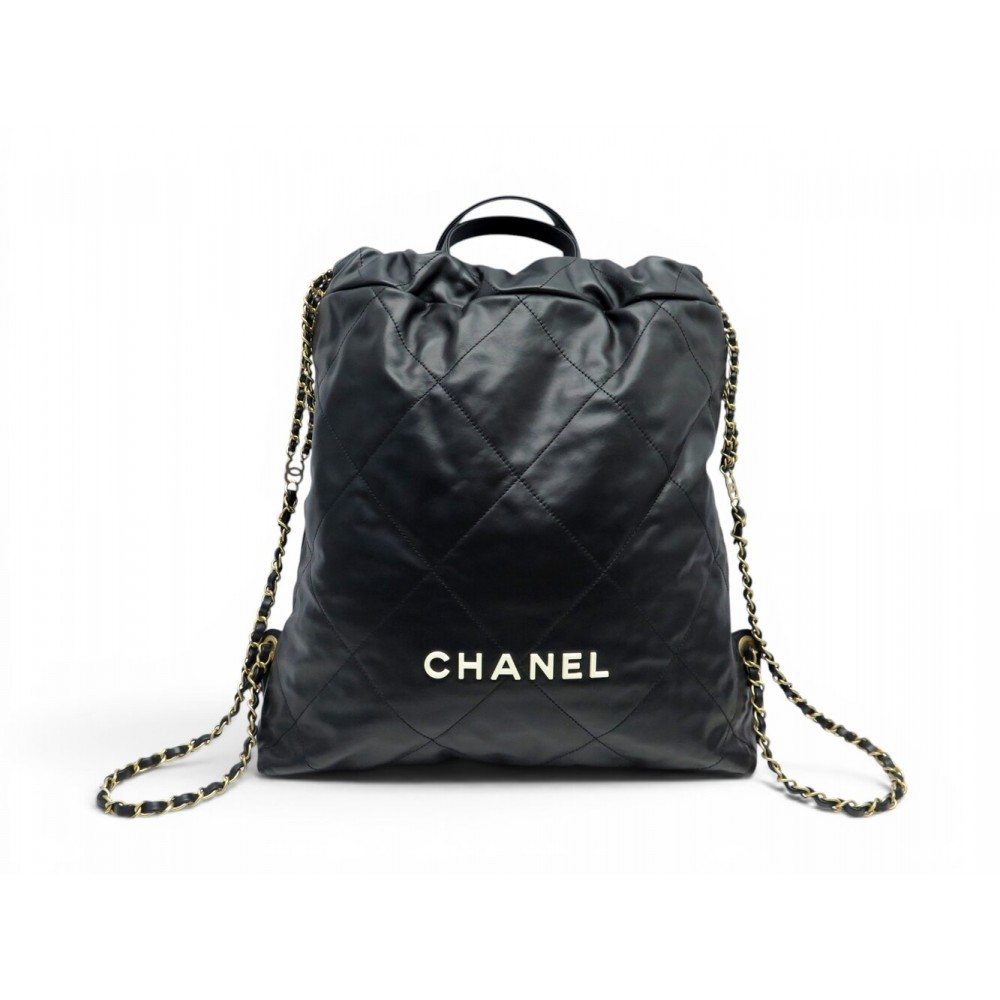 NEUF SAC A DOS CHANEL 22 AS3313 CUIR MATELASSE NOIR LEATHER BACKPACK BAG 8000€