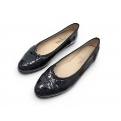 CHAUSSURES CHANEL BALLERINES CAMBON LOGO CC 39.5 EN CUIR VERNIS NOIR SHOES 960€