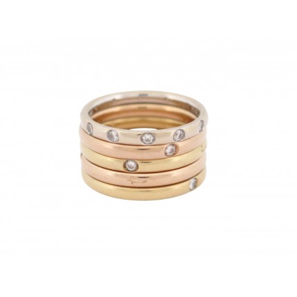 SET DE 5 BAGUES POMELLATO LUCCIOLE ALLIANCES OR 18K & 15 DIAMANTS RINGS 4000€