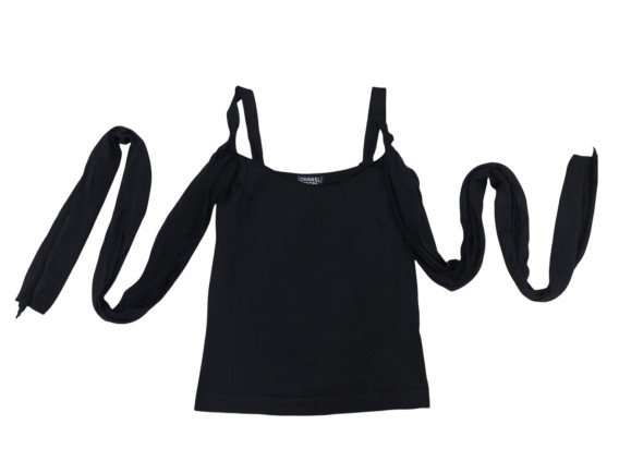 haut top chanel noir 40 avec bretelles a nouer boutons