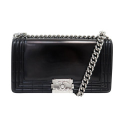 sac a main chanel boy medium en cuir glace noir