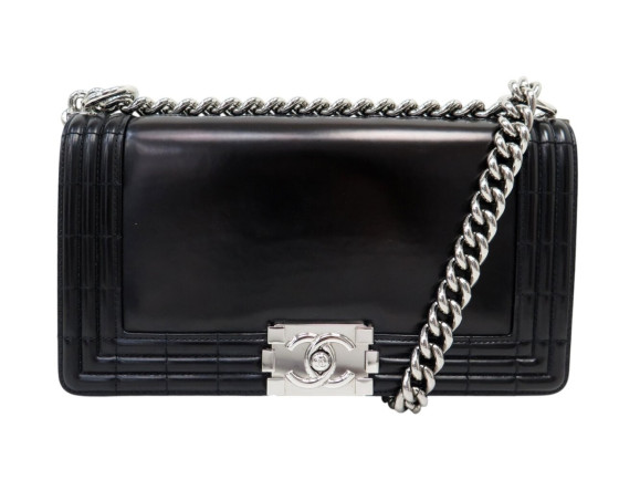 sac a main chanel boy medium en cuir glace noir