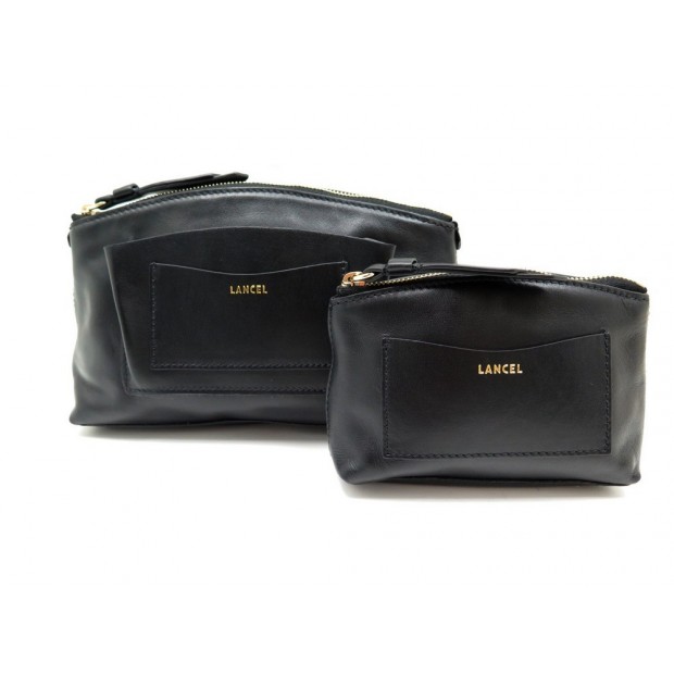 NEUF LOT DE TROUSSES LANCEL A07271 A07268 EN CUIR NOIR POCHETTE A MAIN SAC 430€