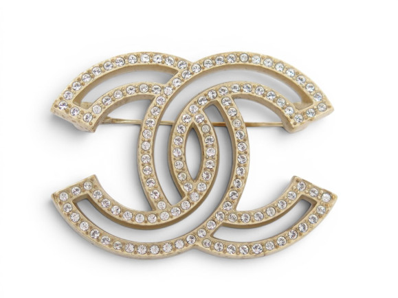  broche chanel logo cc strass a64746 en metal