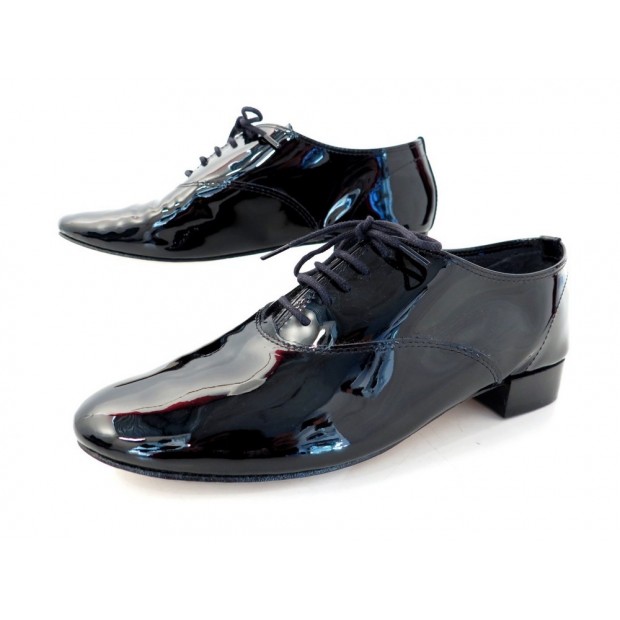 NEUF CHAUSSURES REPETTO ZIZI RICHELIEU EN CUIR VERNI NOIR SHOES + POCHON 230€