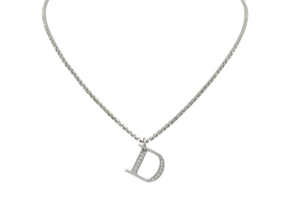 collier dior chaine logo d strass 39 cm en metal