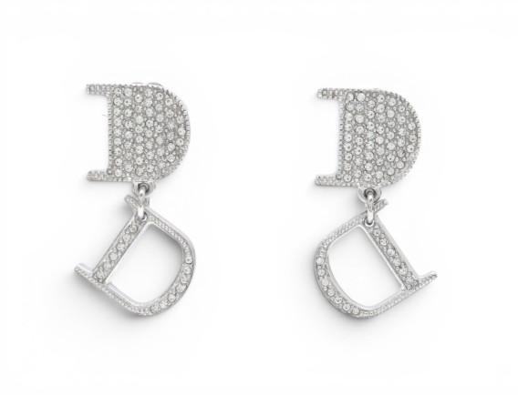 boucles d'oreilles dior pendante logo cd strass