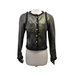veste blouson chanel en cuir d'agneau liseret en tweed