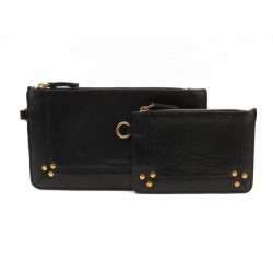 NEUF LOT 2 POCHETTES JEROME DREYFUSS POPOCHE S XS CUIR NOIR SAC MAIN CLUTCH 185€