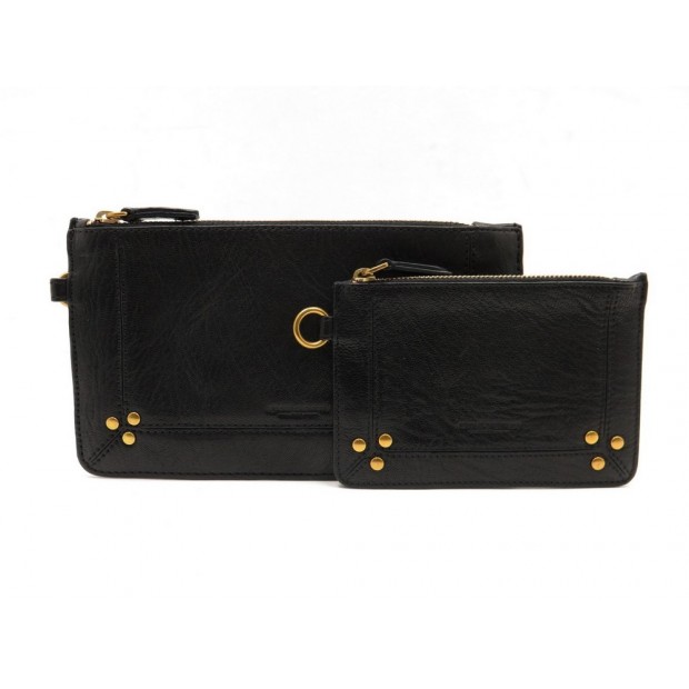 NEUF LOT 2 POCHETTES JEROME DREYFUSS POPOCHE S XS CUIR NOIR SAC MAIN CLUTCH 185€
