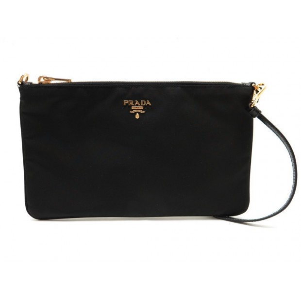 NEUF POCHETTE PRADA TROUSSE DE MAQUILLAGE TOILE NOIR SAC MAIN CANVAS CLUTCH 200€