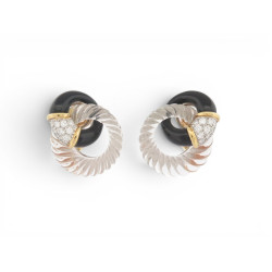 boucles d'oreilles boucheron onyx cristal de roche et