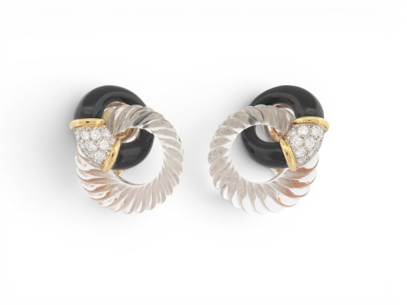 boucles d'oreilles boucheron onyx cristal de roche et