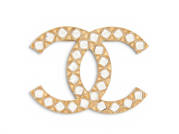 grande broche chanel logo cc strass 2023 en metal