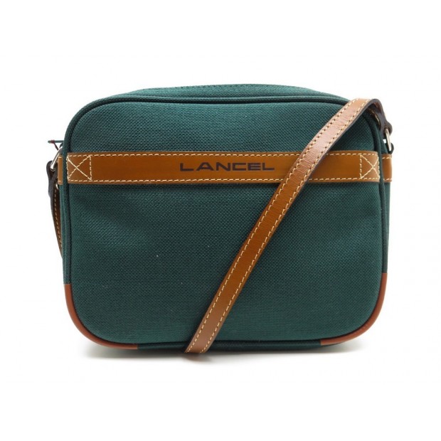 NEUF SAC A MAIN LANCEL POCHETTE SACOCHE BANDOULIERE TOILE VERTE CUIR PURSE 145€