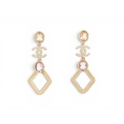 boucles d'oreilles chanel pendantes logo cc perles