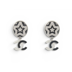  boucles d'oreilles chanel logo cc etoiles strass
