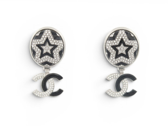  boucles d'oreilles chanel logo cc etoiles strass