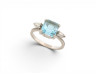 bague cocktail aigue marine 2.2ct 2 diamants baguette