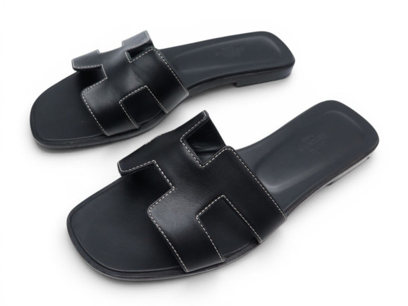 mules hermes sandales oran h021056z cuir noir 37.5