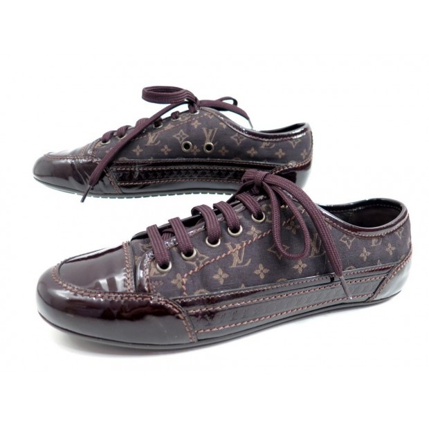  CHAUSSURES BASKET LOUIS VUITTON TOILE ET CUIR VERNIS 37 